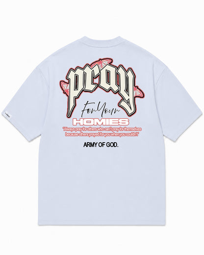 Camiseta En Algodon Premium Pray For Your Homies Color Blanco