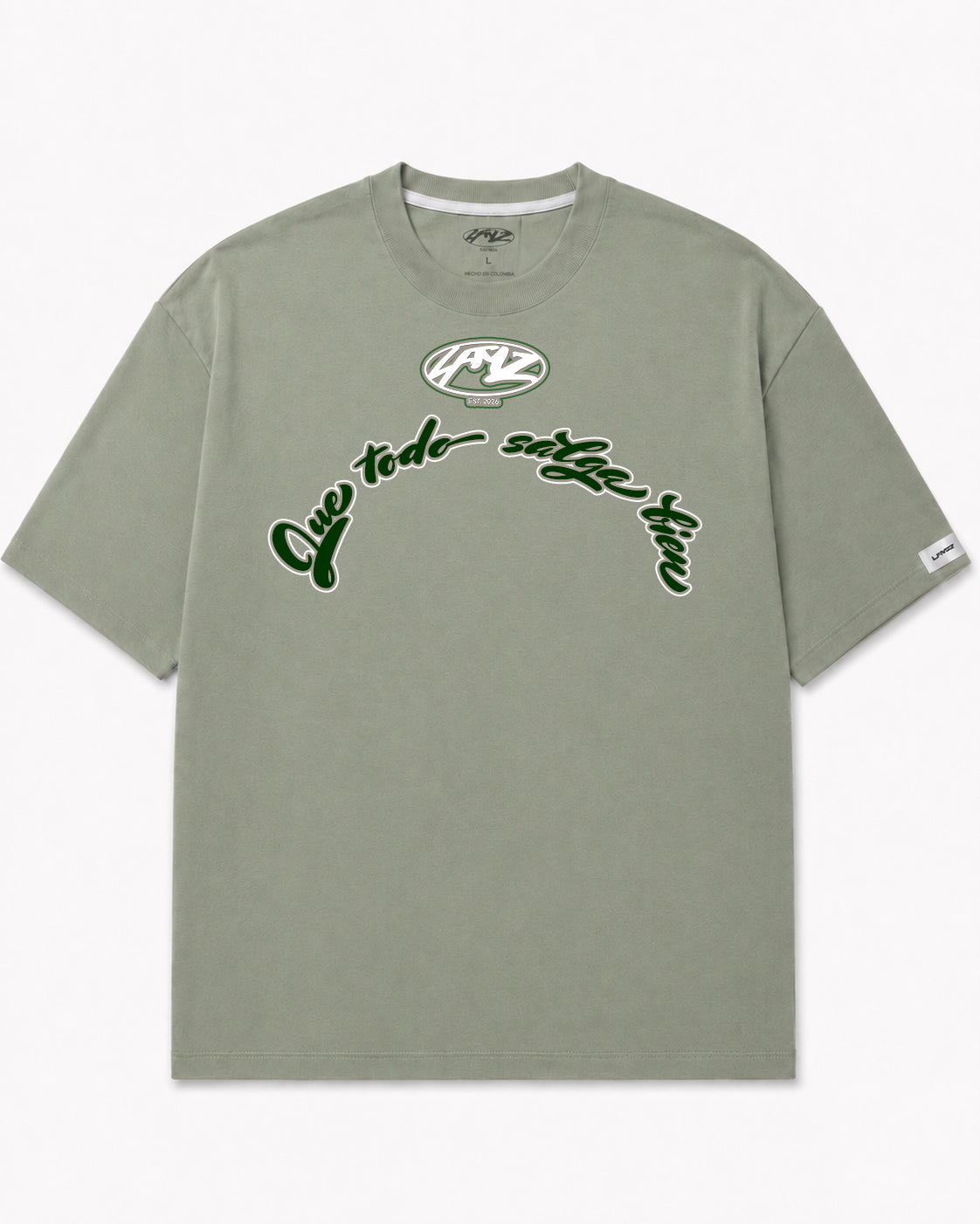 Camiseta En Algodon Premium Que Todo Salga Bien Color Verde Seco