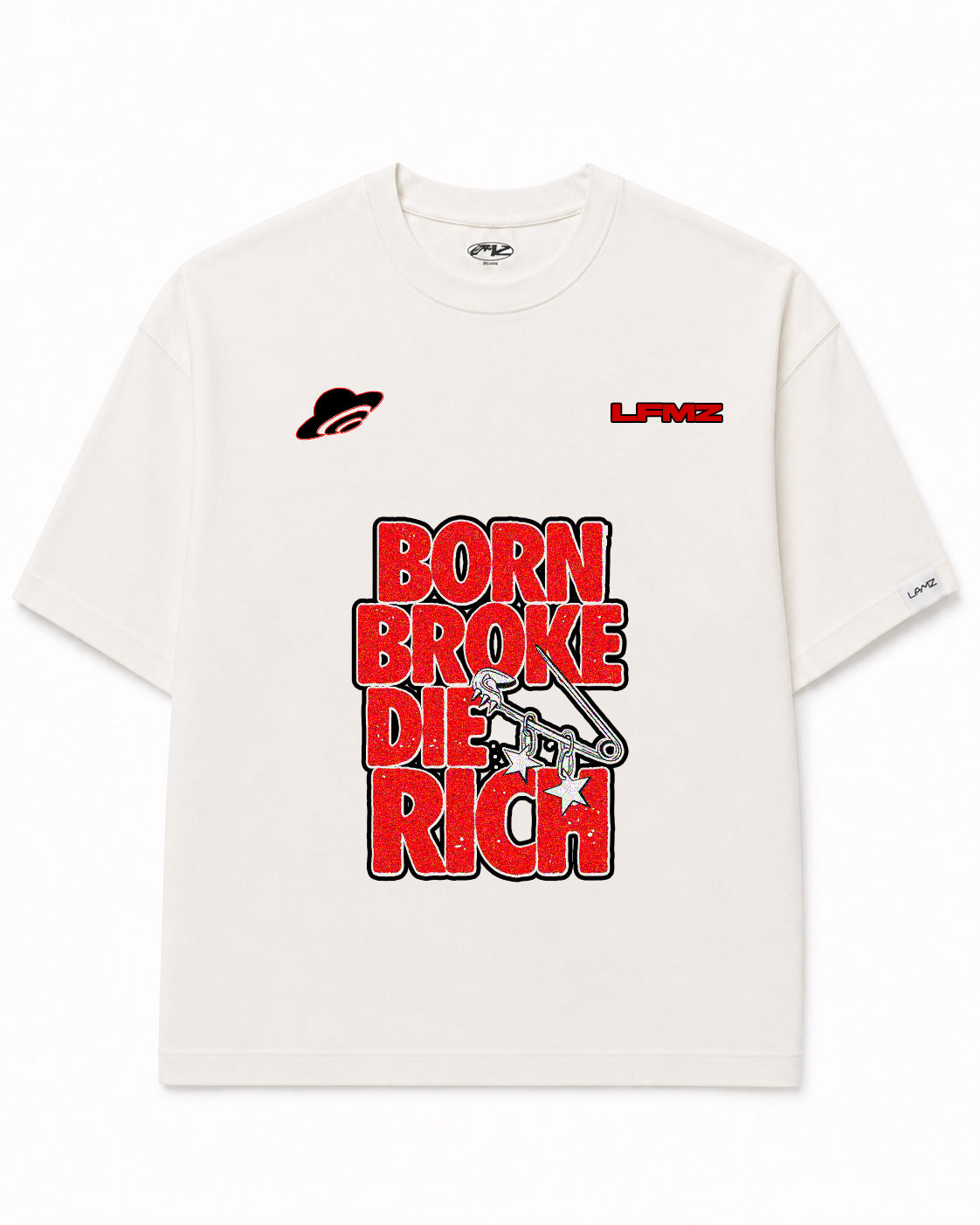 Camiseta En Algodon Premium Born Broke Die Rich Color Ivory