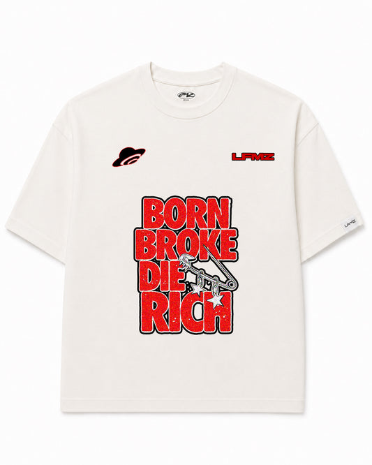 Camiseta En Algodon Premium Born Broke Die Rich Color Ivory